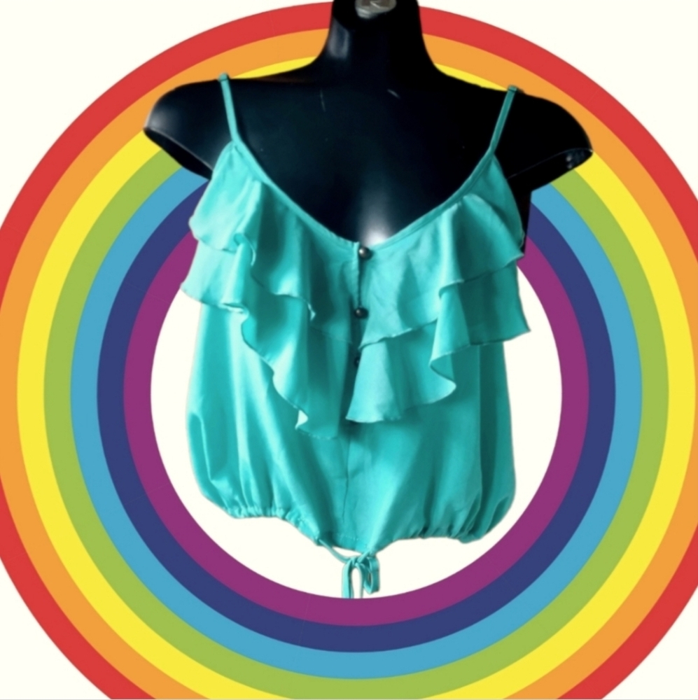 TCEC Elegant Teal Ruffle Sleeveless Blouse